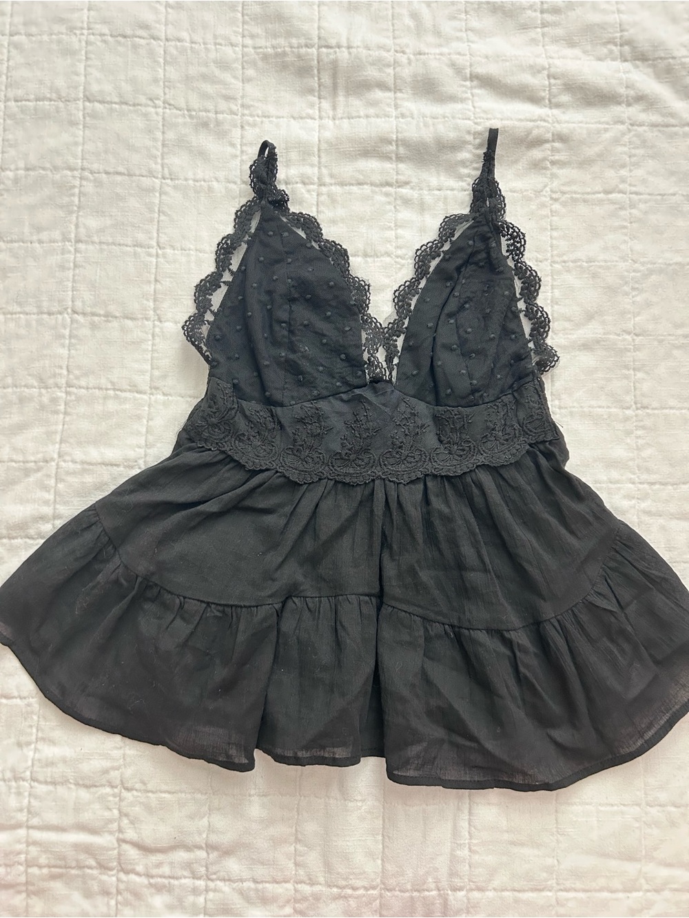 Listicle Black Sheer Lace Trim Camisole
